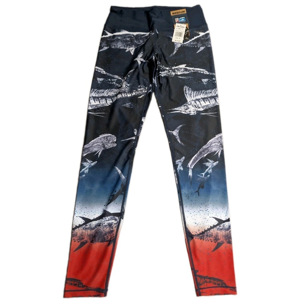 Pelagic Maui Gyotaku Fade Leggings Womens Medium RWB Fishing UPF‎ NWT Art